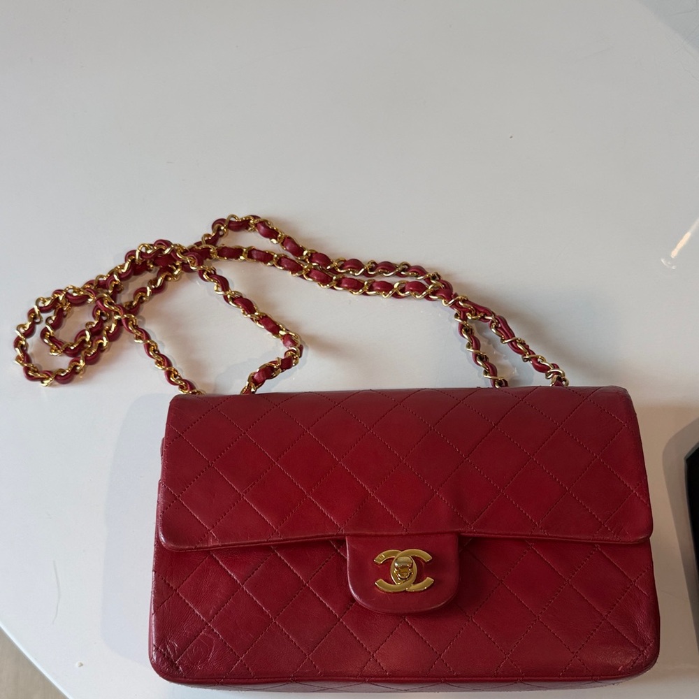 Chanel Red Quilted Crossbody Bag with Gold Chain